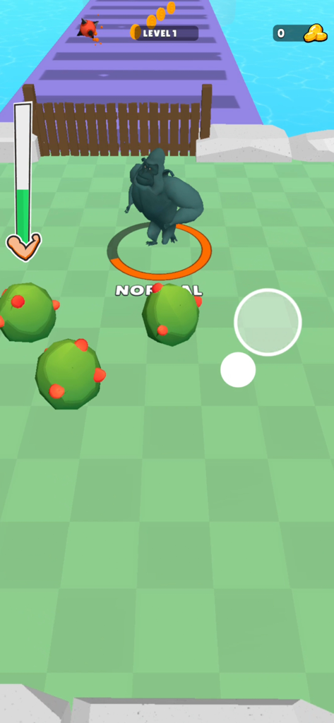 Monster Evolution! - Ein Gorilla-Charakter in einer grünen Arena auf Level eins im Spiel Monster Evolution.