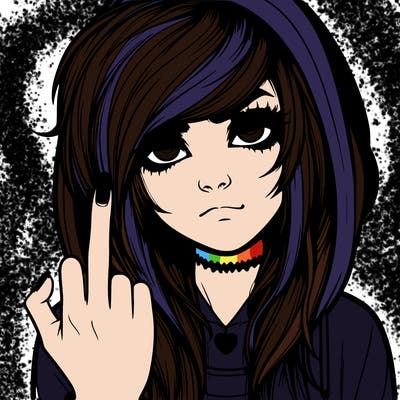 realistic emo girl sticking up the middle finger