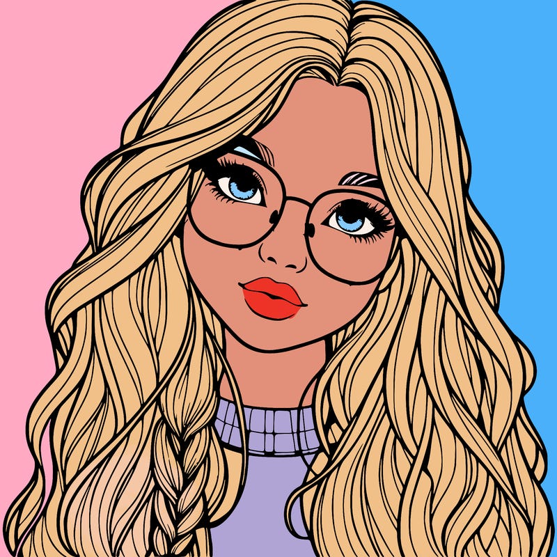 girl with long hair and freckles and glasses realistic