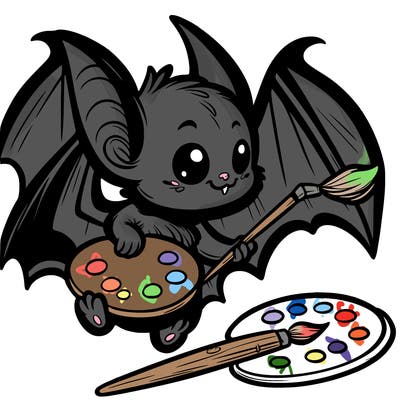 a bat holding a paintbrush and palette