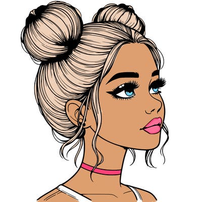 realistic girl with buns on the top of her head