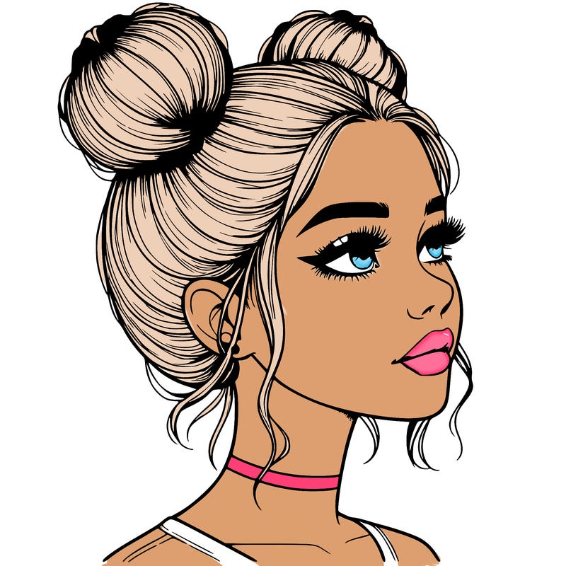 realistic girl with buns on the top of her head