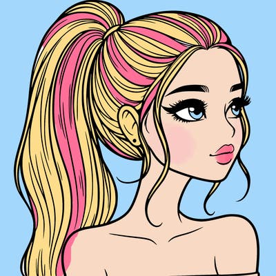 a beautiful and realistic girl with a high pony tail
