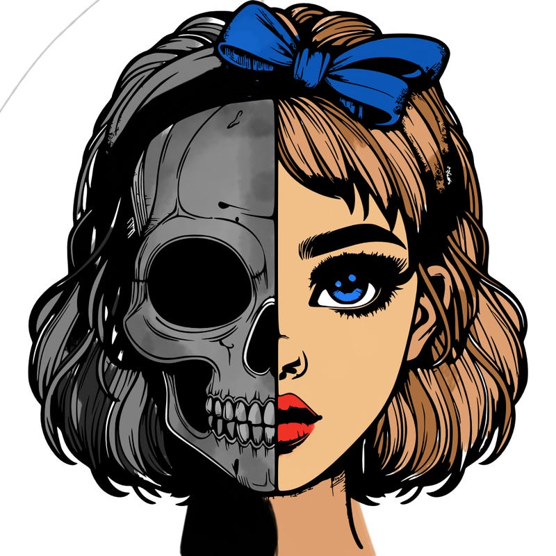 realistic girl with half skull mask