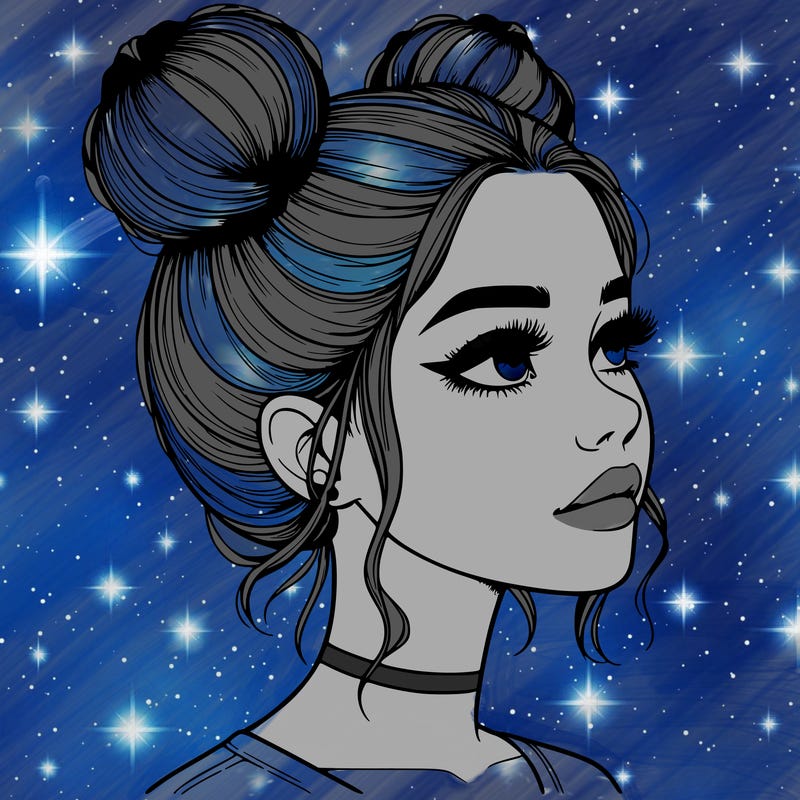 realistic girl with buns on the top of her head