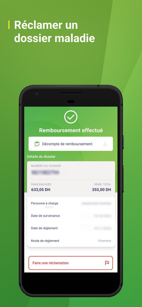 Sanlam Maroc - Sanlam Maroc app interface showing medical claim status and reimbursement details