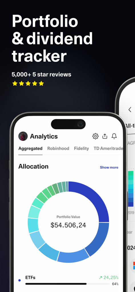 getquin - Portfolio Tracker - Panel de la aplicación getquin que muestra la asignación de la cartera y el análisis del patrimonio neto