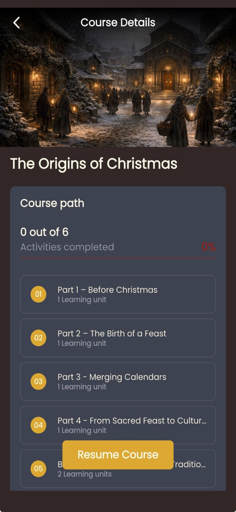 Epiqon - Epiqon app course details for The Origins of Christmas lesson path
