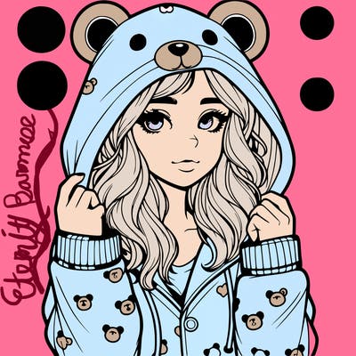 realistic girl in a animal pjs hoodie