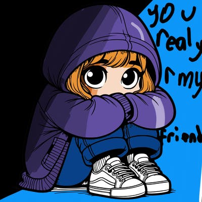 girl hiding in a hoodie and shorts