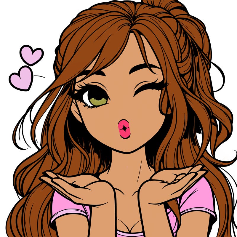 realistic girl winking and blowing a kiss while making heart hands