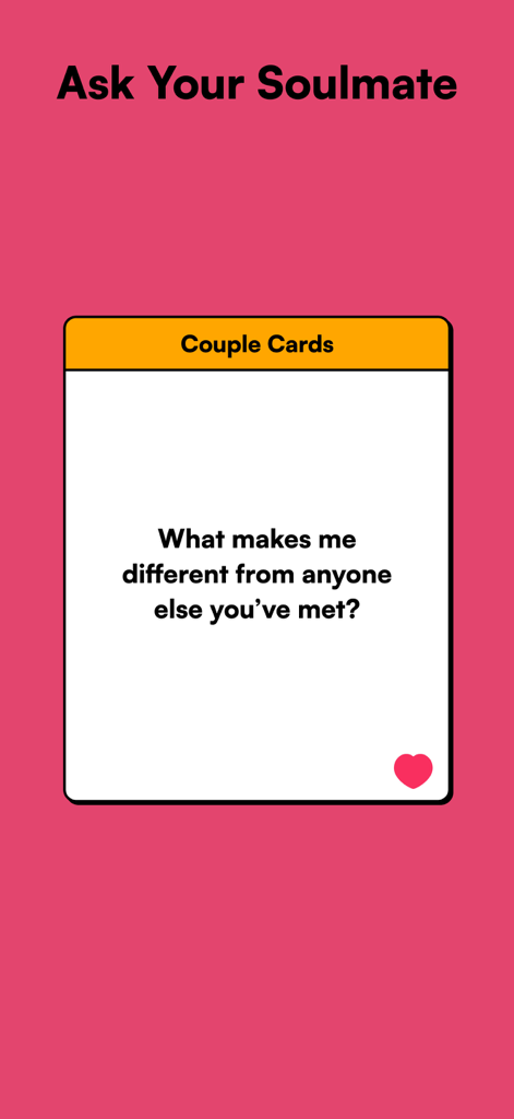 spill cards deep conversations - Spill Cards app interface showing a deep conversation prompt for couples on a pink background