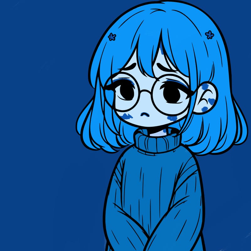 sad girl with glasses in a sweater