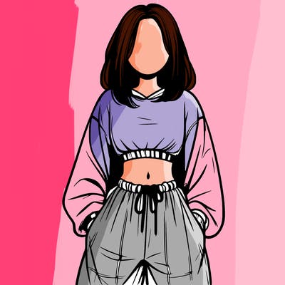 realistic girl faceless with baggy pants and a crop top