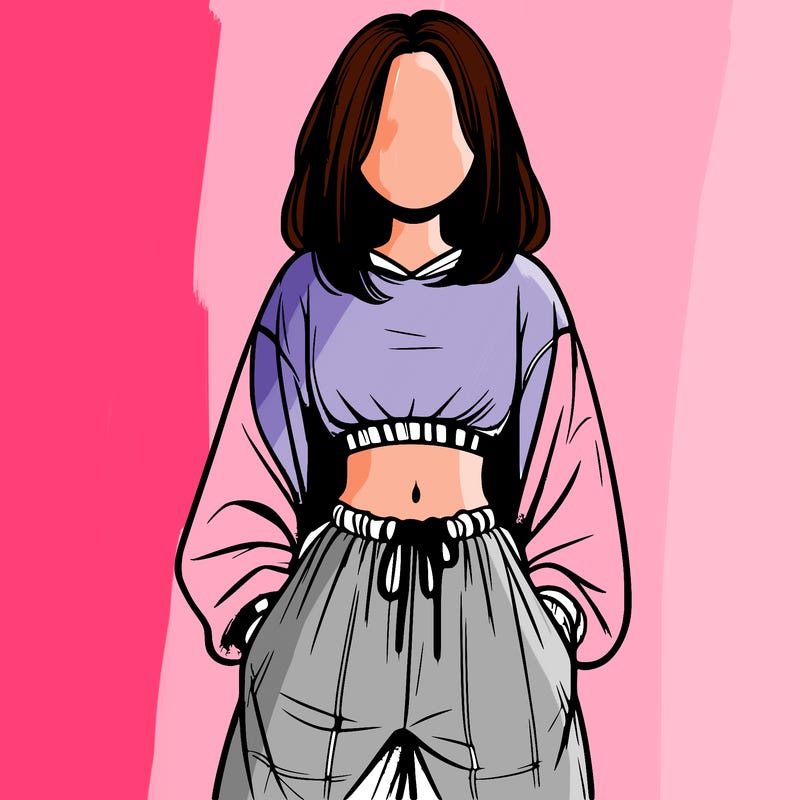 realistic girl faceless with baggy pants and a crop top