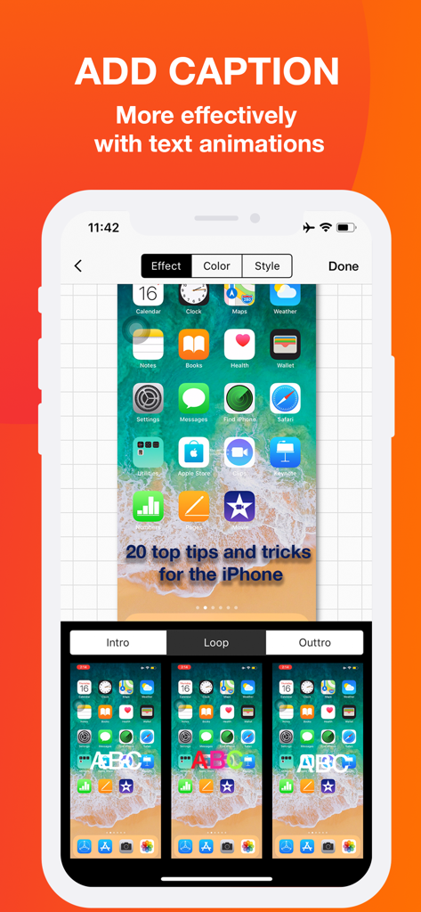 Screen Recorder - Record.TV - Interface of the Screen Recorder app showing text caption editing and animation options for mobile videos