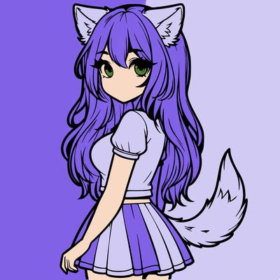 realistic girl with wolf ears and a tail