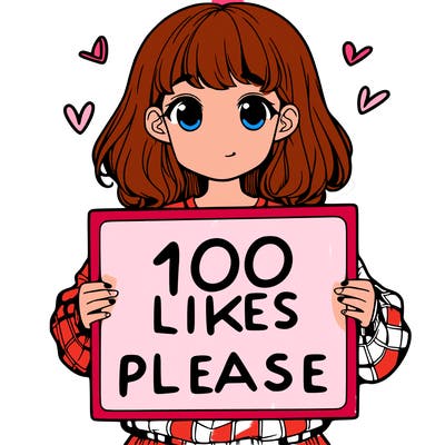 a girl holding a sign saying 100 likes please