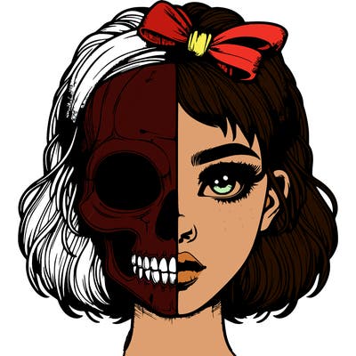 realistic girl with half skull mask