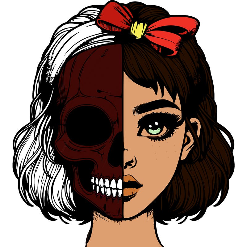 realistic girl with half skull mask