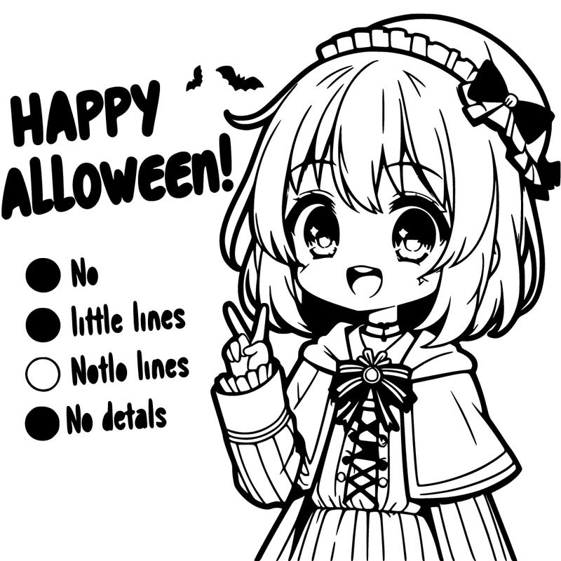 cute manga girl wearing a halloween outfit and saying happy halloween