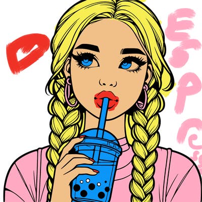 realistic girl with braided hair drinking boba