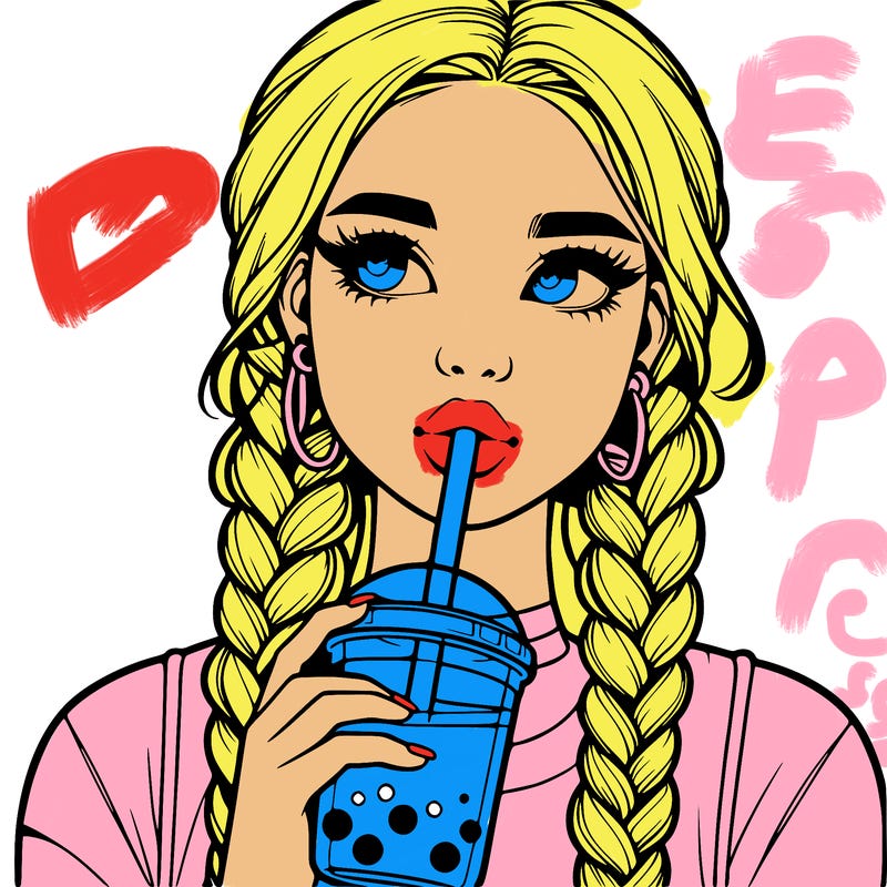 realistic girl with braided hair drinking boba