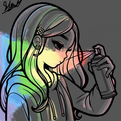 a realistic girl spray painting