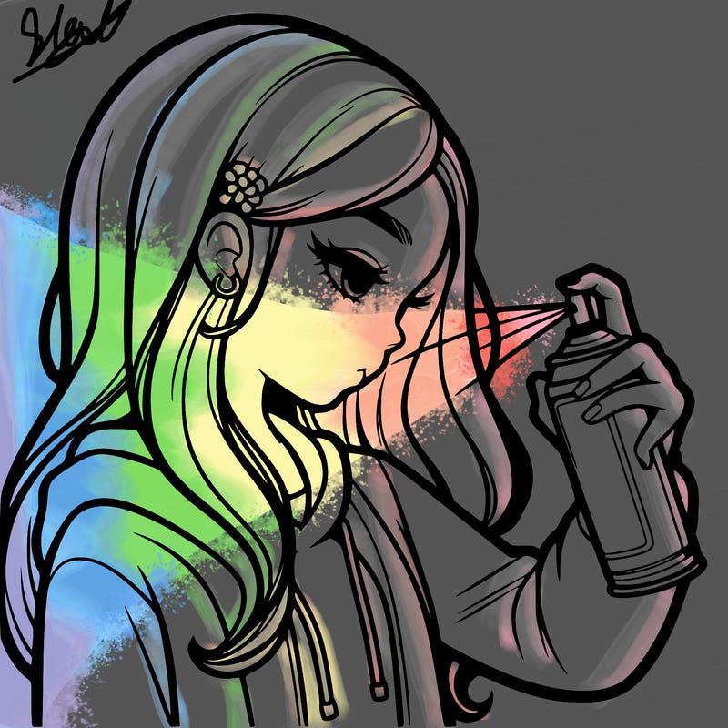 a realistic girl spray painting