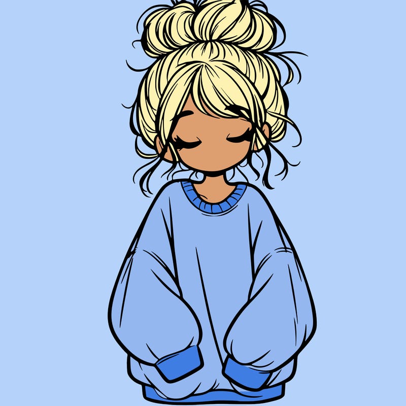girl with baggy sweatshirt and messy bun