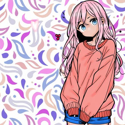 manga teen girl  in a sweater and baggy pants