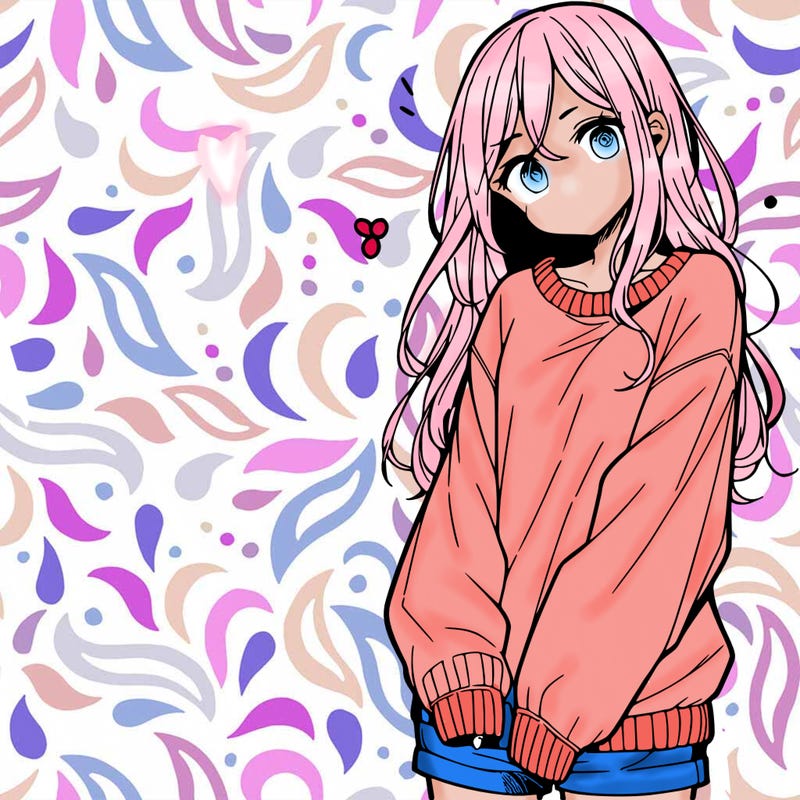 manga teen girl  in a sweater and baggy pants