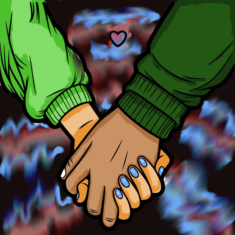 two holding hand one girl hand and one boy hand