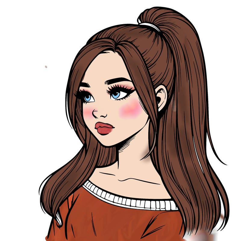 realistic girl with a high ponytail
