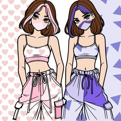 two girls with crop top with baggy pants