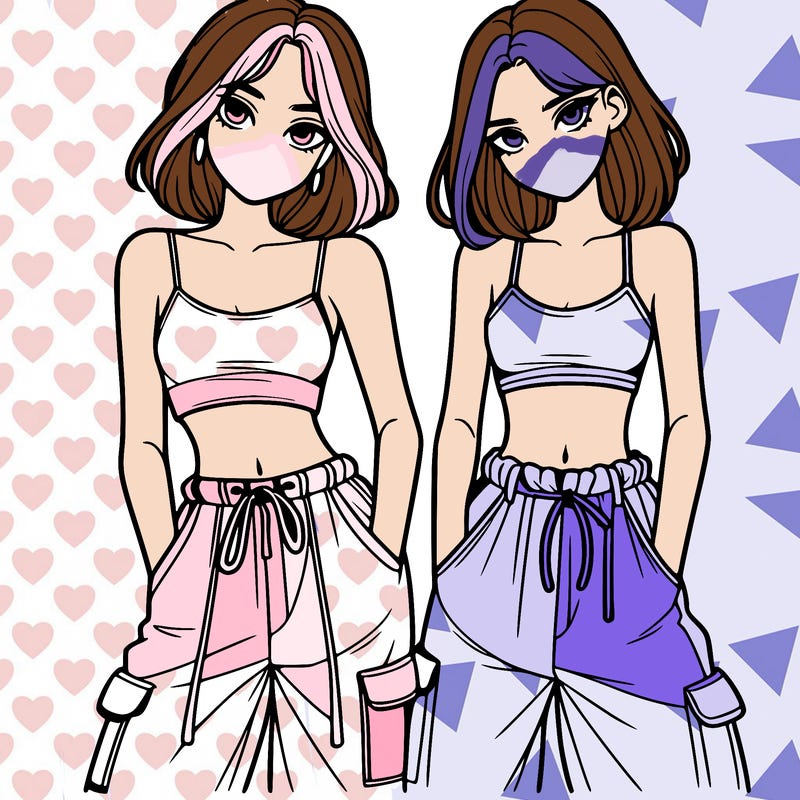 two girls with crop top with baggy pants