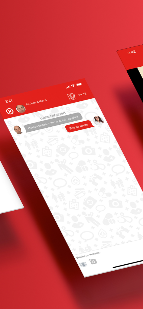 Interfaz de la aplicación Dr. en Minutos Online mostrando una conversación de chat segura entre un paciente y un médico.