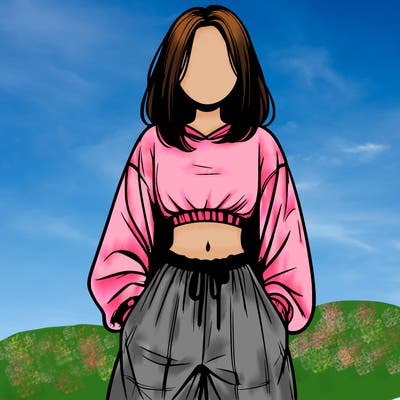 realistic girl faceless with baggy pants and a crop top