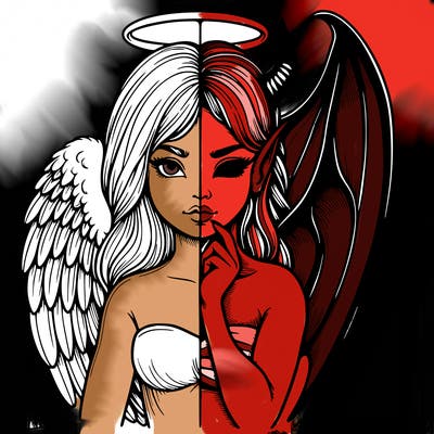 realistic angel half demon