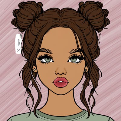 realistic girl with two buns in hair and lips