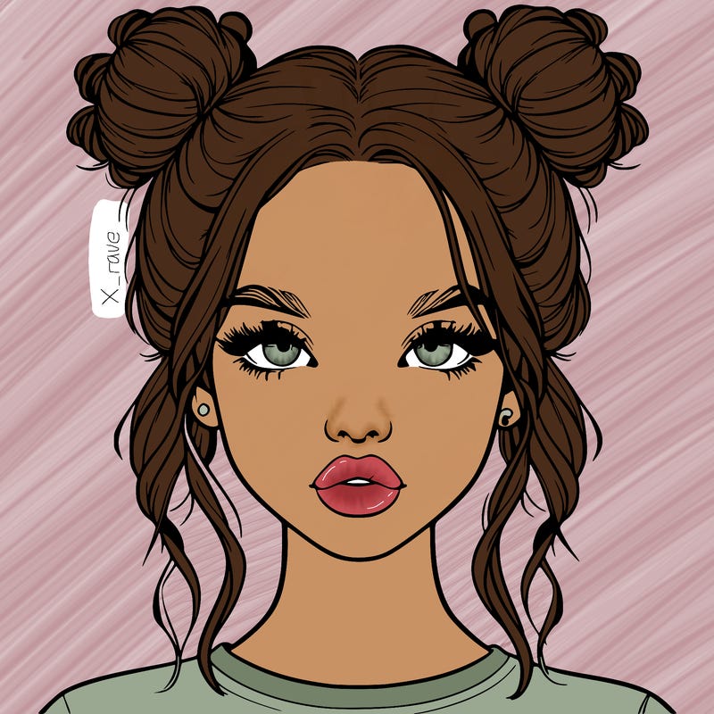 realistic girl with two buns in hair and lips