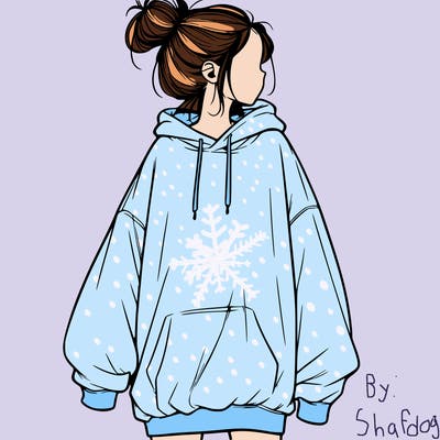 realistic girl with a oversized sweatshirt on and a bun
