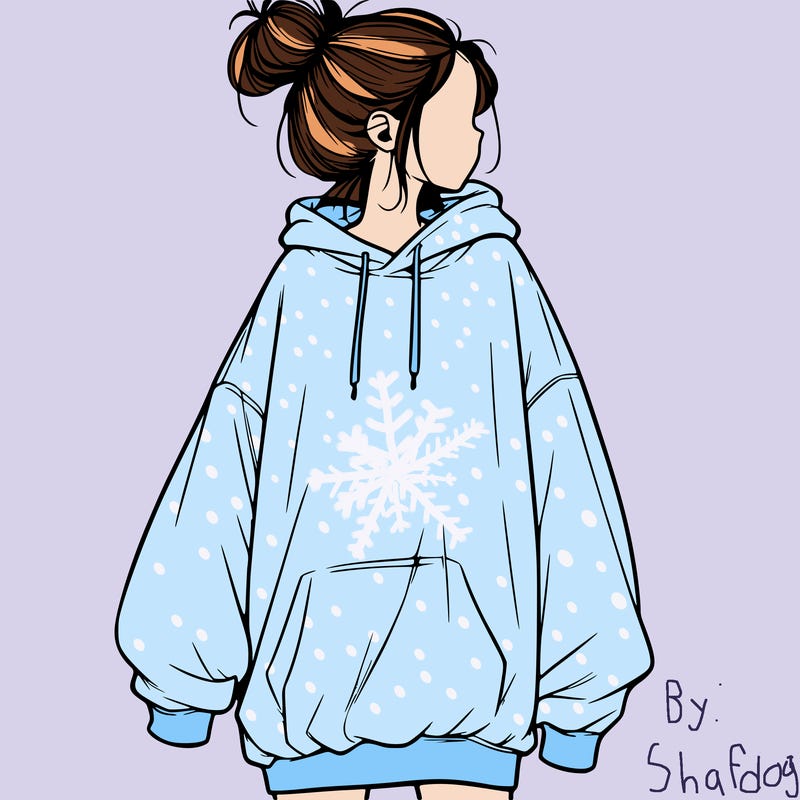 realistic girl with a oversized sweatshirt on and a bun