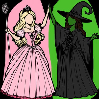 detailed realistic split of a princess and a witch
