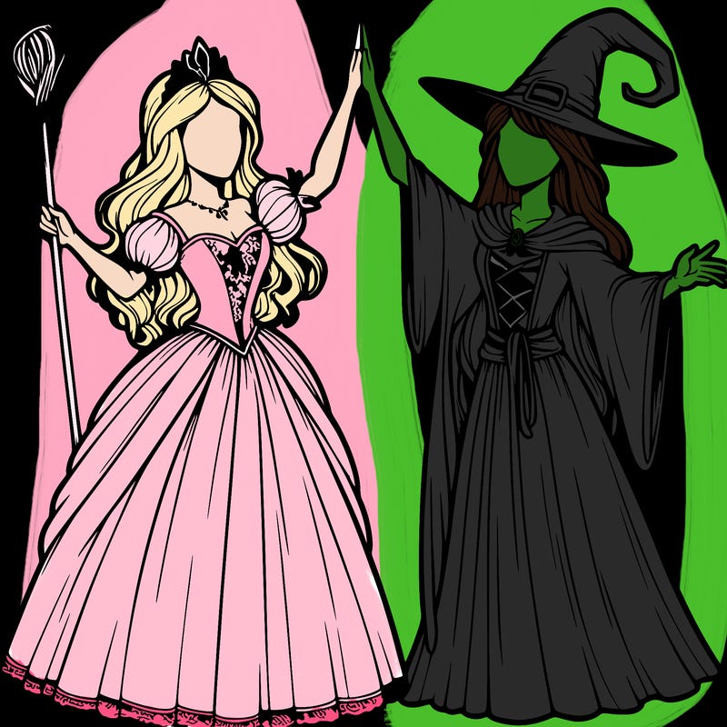 detailed realistic split of a princess and a witch