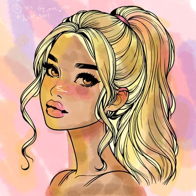 realistic girl with a ponytail on her hair and lips