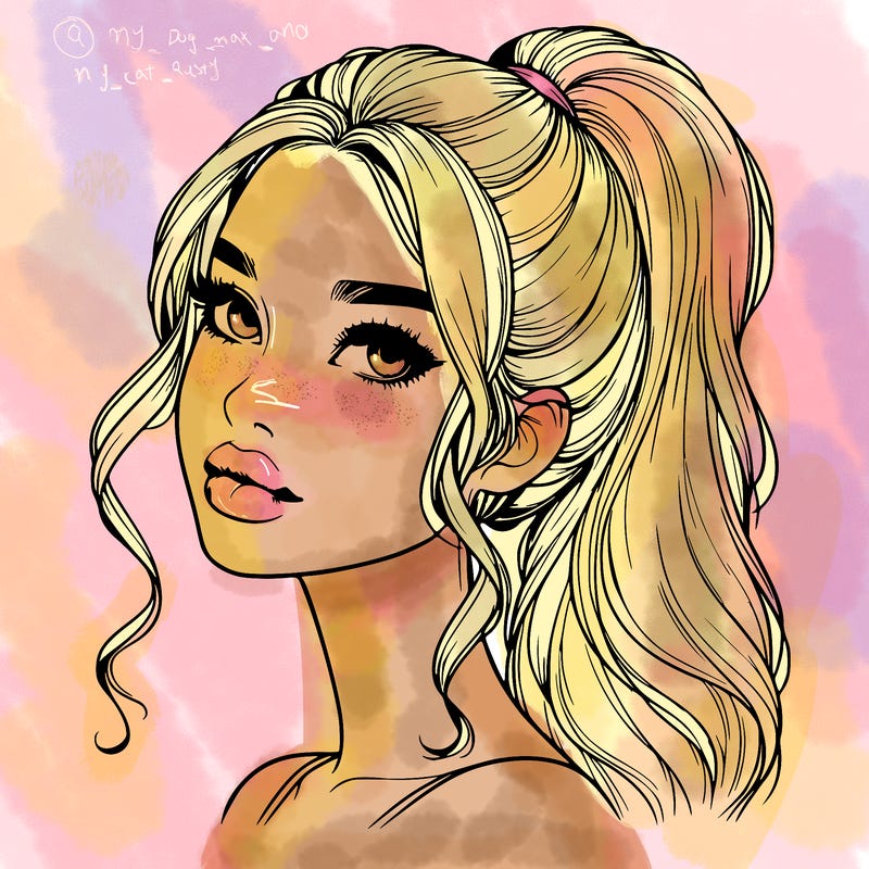 realistic girl with a ponytail on her hair and lips