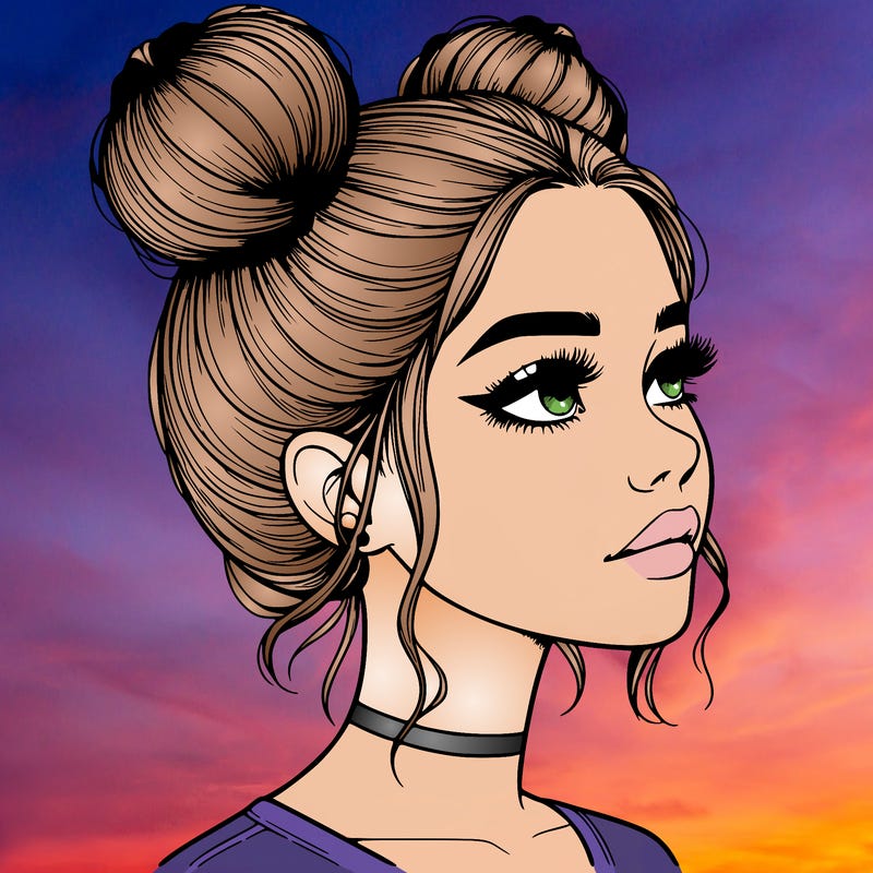 realistic girl with buns on the top of her head