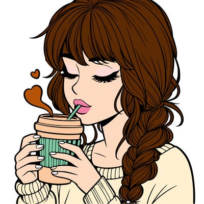 realistic girl drinking coffee