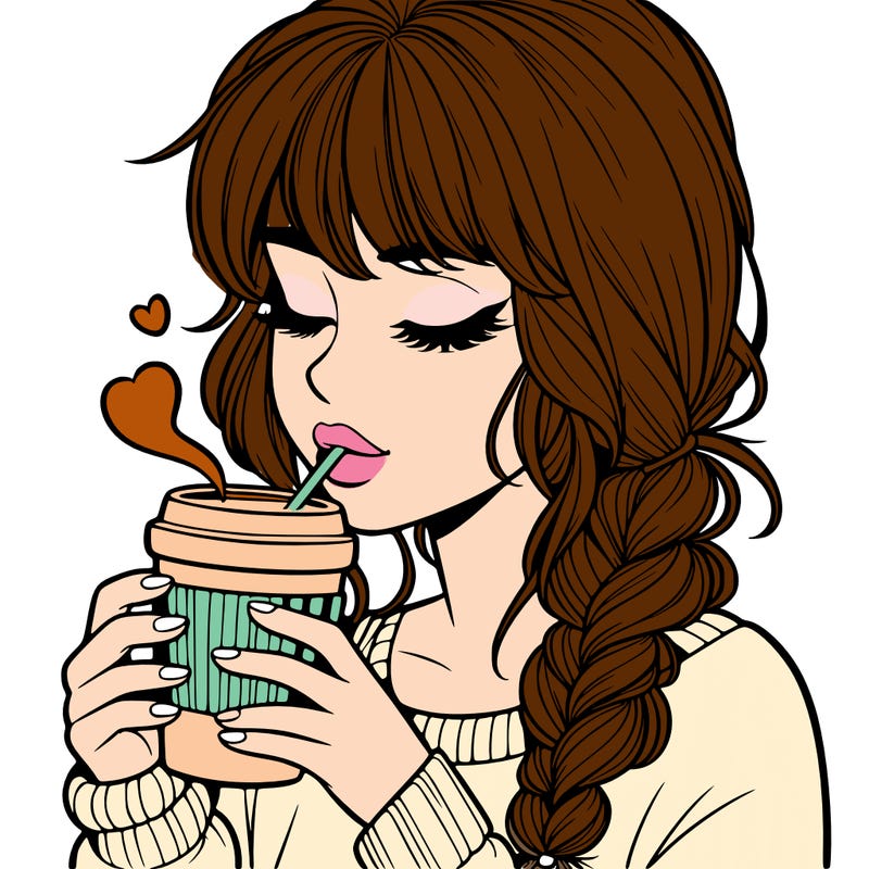 realistic girl drinking coffee